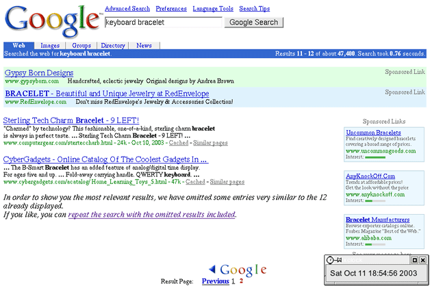 Adwords ads in Google search results (2003)